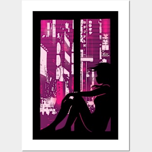 CYBERPUNK GIRL SILHOUETTE Posters and Art